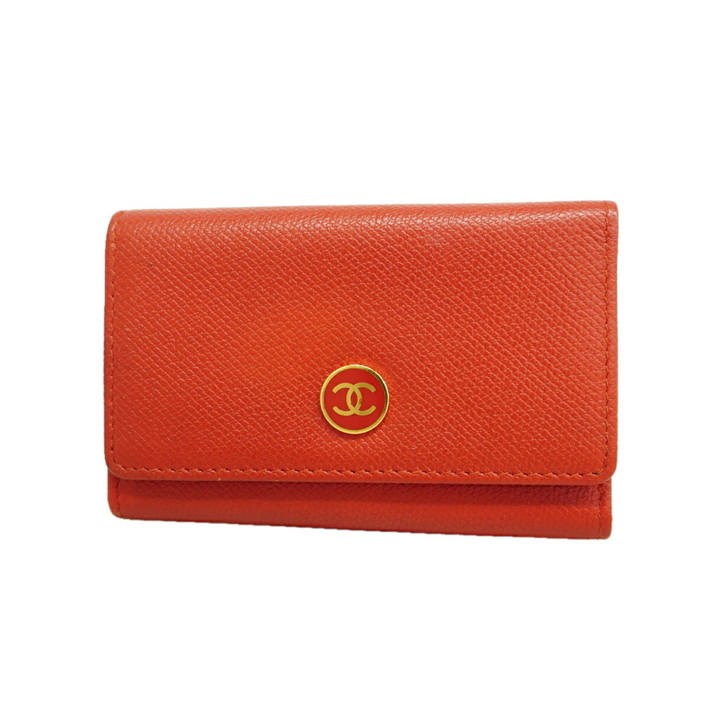 Chanel Accessories Key Case Coco Button Leather Red Women's